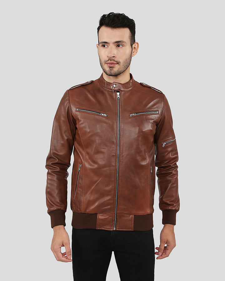 FONZ BROWN BOMBER LEATHER JACKET - motogpleatherwears